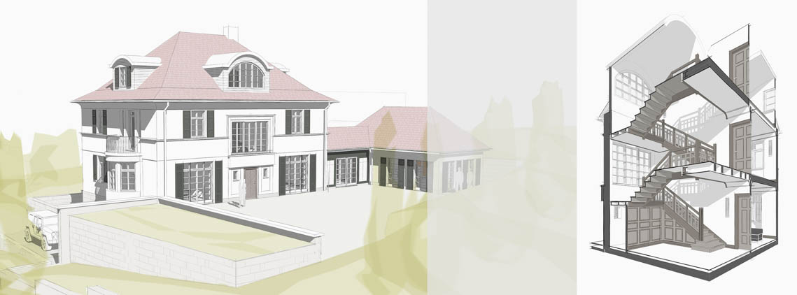 Bauantrag Villa Sauerbrey - Perspektive und Treppenhaus