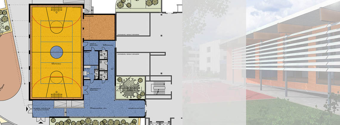 Grundriss EG und Detail Sonnenschutz