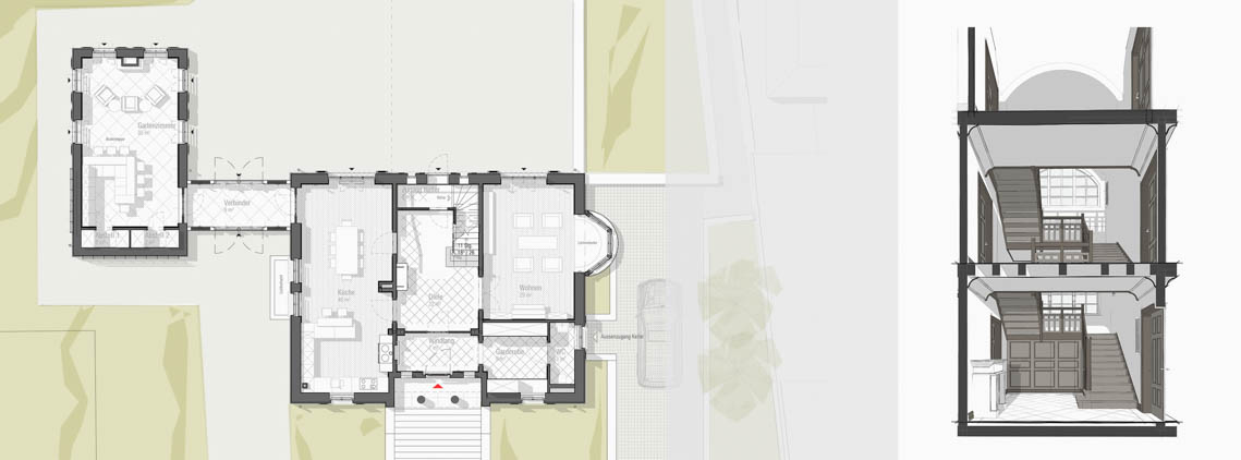 Grundriss und Treppenhaus Zentralperspektive Grundriss und Treppenhaus Zentralperspektive