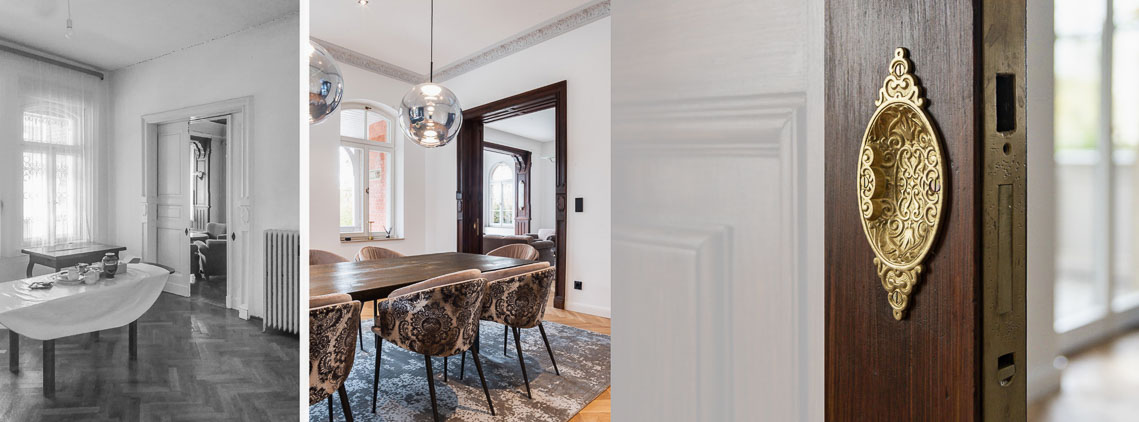 2022 erfurt sanierung umbau villa kaestner denkmal speisezimmer holztuer tuerbeschlag parkett