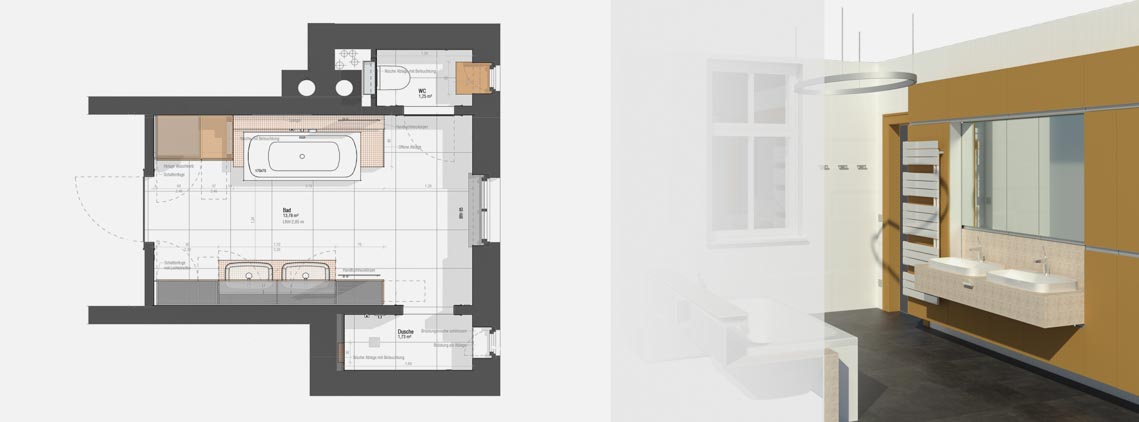 Entwurf Badezimmer Grundriss und Rendering Entwurf Badezimmer Grundriss und Rendering