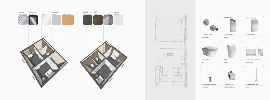 WC-Anlage Sparkasse Erfurt Anger Entwurfsperspektive und Bemusterung